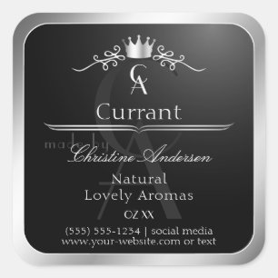 Stylish Black Product Label Silver Frame Monogram