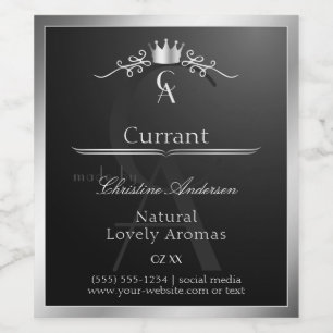 Stylish Black Product Label Silver Frame Monogram