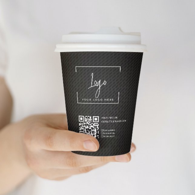 Stylish Black QR code Business Logo Minimal  Paper Cups (Creator Uploaded)