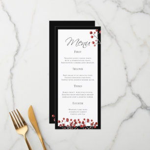 Stylish Black Red Berry 4 Course Wedding Menu