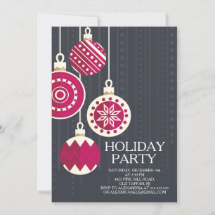 Stylish Black Red Christmas Balls Holiday Party Invitation
