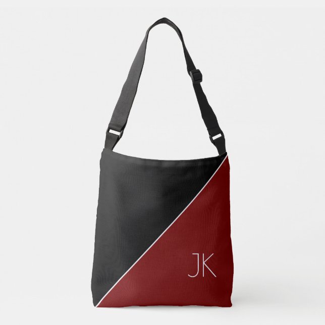 Stylish Black Red Personalised Initial Name  Crossbody Bag (Front)