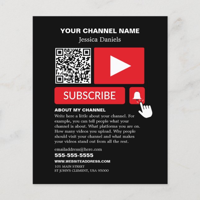 Stylish Black & Red - QR Code, Youtube - Vlogger Flyer (Front)