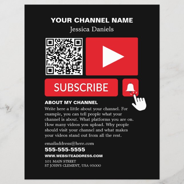 Stylish Black & Red - QR Code, Youtube - Vlogger Flyer (Front)