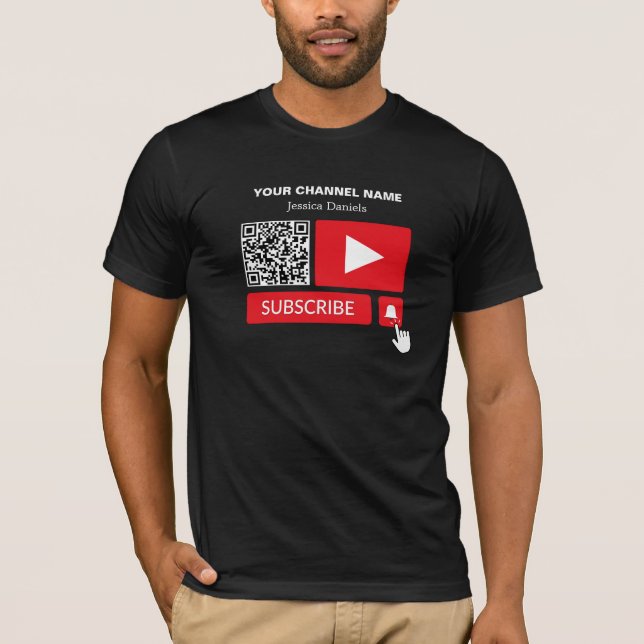 Stylish Black & Red - QR Code, Youtube - Vlogger T-Shirt (Front)