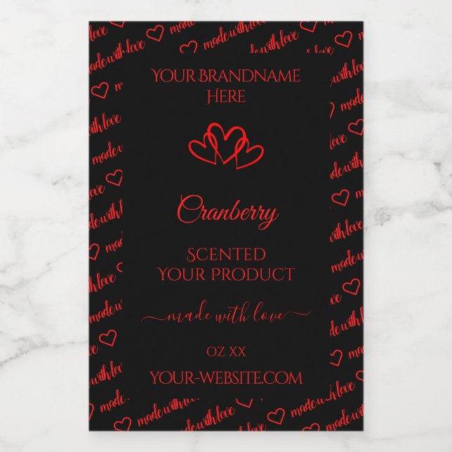 Stylish Black Red Word Cloud Product Labels Hearts (Single Label)