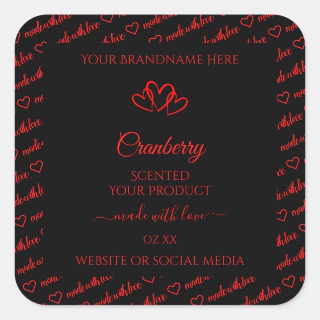 Stylish Black Red Word Cloud Product Labels Hearts (Front)