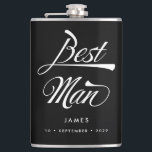 Stylish Black Retro Typography Best Man Groomsmen Hip Flask<br><div class="desc">This personalised flask makes a stylish vintage Best Man gift. Funky retro inspired font in white on black background and your name and date of choice! Want more wedding items in this style? Drop me a message!</div>