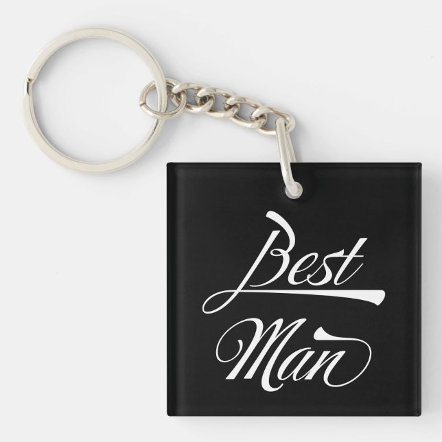 Stylish Black Retro Typography Best Man Groomsmen  Key Ring (Front)