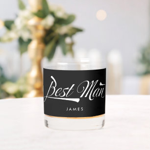 Stylish Black Retro Typography Best Man Groomsmen Whiskey Glass
