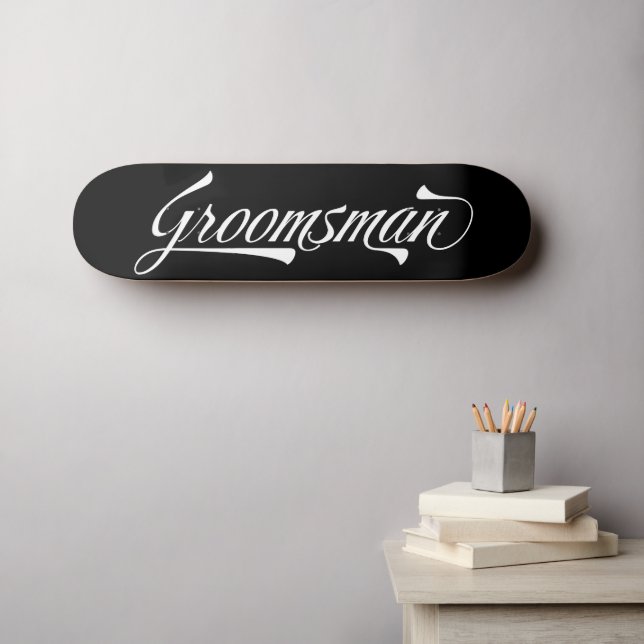 Stylish Black Retro Typography Groomsman Skateboar Skateboard (Wall Art (Horz))