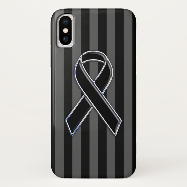 Stylish Black Ribbon Awareness Vertical Stripes Case-Mate iPhone Case (Back)