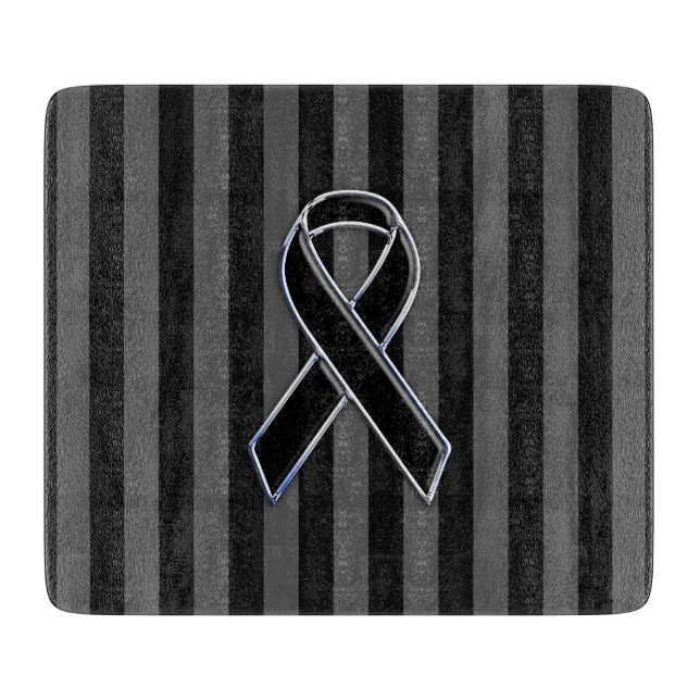 Stylish Black Ribbon Awareness Vertical Stripes Cutting Board (Front)