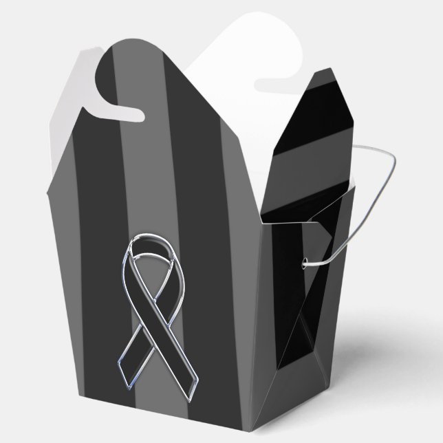 Stylish Black Ribbon Awareness Vertical Stripes Favour Box (Opened)