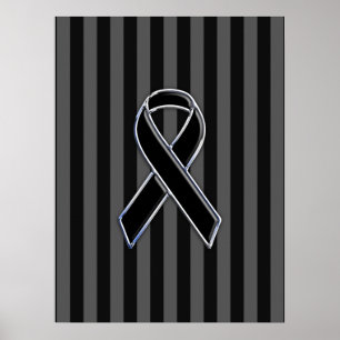 Stylish Black Ribbon Awareness Vertical Stripes Poster