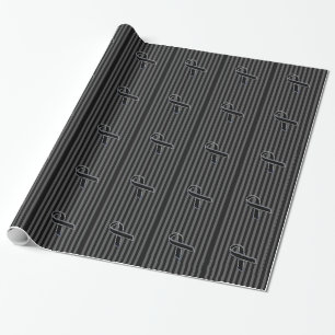 Stylish Black Ribbon Awareness Vertical Stripes Wrapping Paper