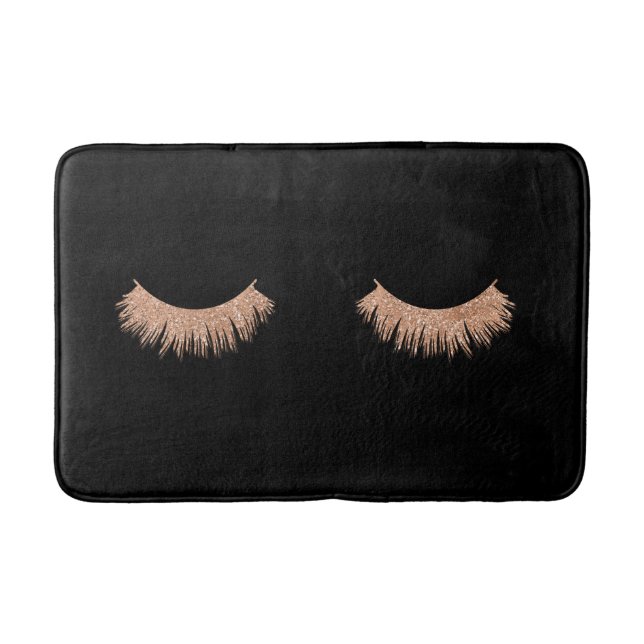 Stylish Black Rose Gold Eyelashes Bath Mat (Front)