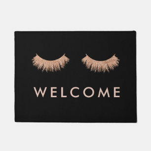 Stylish Black Rose Gold Eyelashes Welcome Doormat