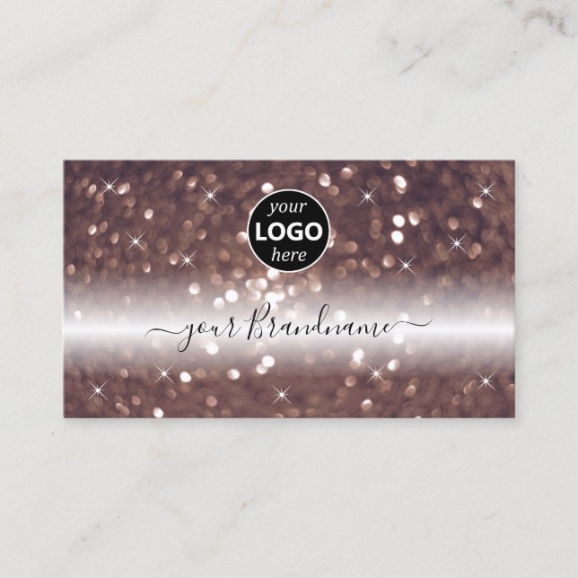 Stylish Black Rose Gold Sparkling Glitter Add Logo Business Card (Front)