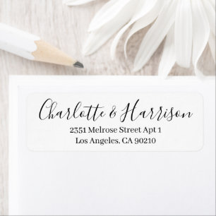 Stylish black script modern chic elegant wedding return address label