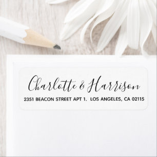 Stylish black script modern elegant chic wedding return address label