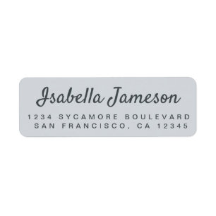 Stylish Black Script Pastel Blue Return Address Label