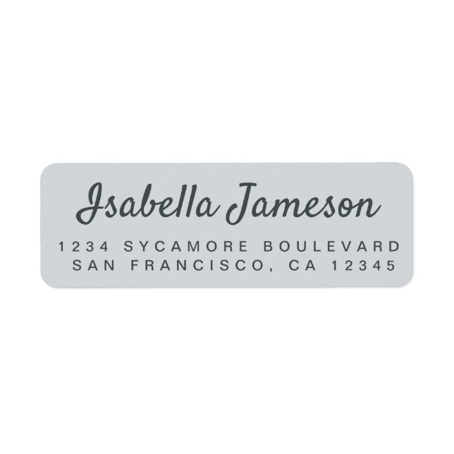 Stylish Black Script Pastel Blue Return Address Label (Front)