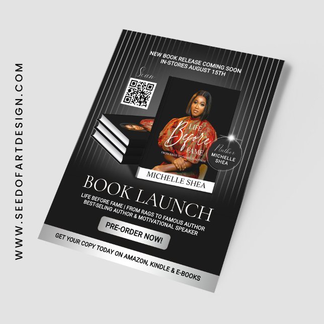 Stylish Black & Silver Author Book Launch Release Flyer (Creator Uploaded)