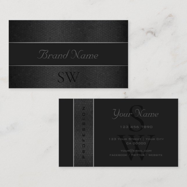 Stylish Black Snake Dark Grey Coloured and Initial Business Card (Front/Back)