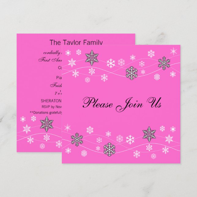 Stylish Black Snowflakes Invitation Template (Front/Back)