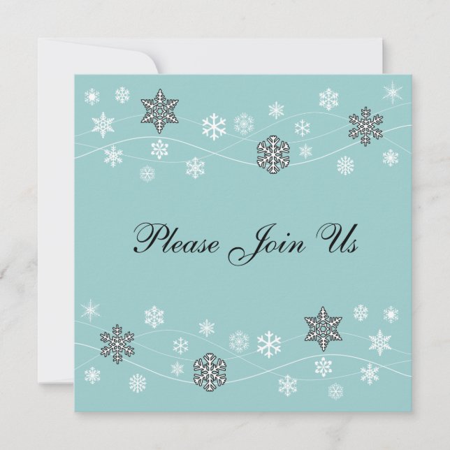 Stylish Black Snowflakes Invitation Template (Front)