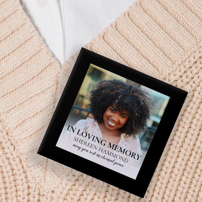 Stylish Black Square Photo Funeral Button (Creator Uploaded)