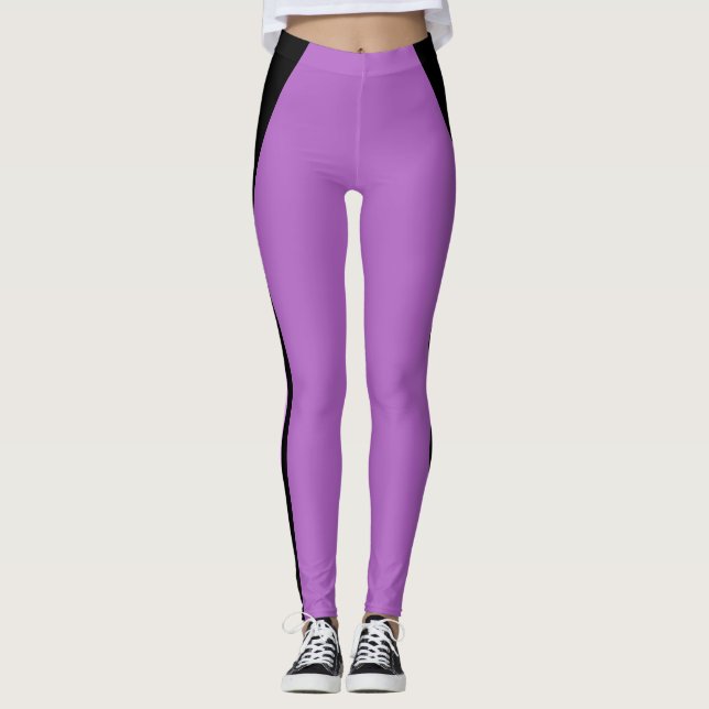 Stylish Black Stripes on Violet Leggings (Front)