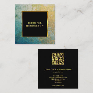Stylish black turquiose gold QR code professional Square Business Card