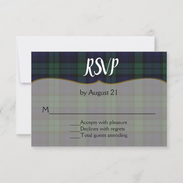 Stylish Black Watch Tartan Wedding RSVP Card (Front)