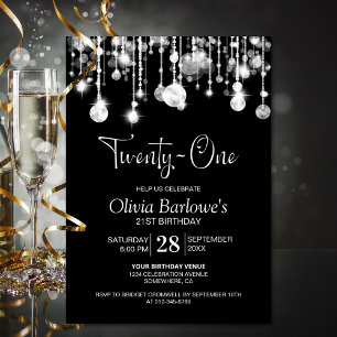Stylish Black White 21st Birthday Party Invitation