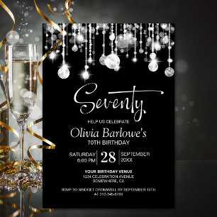 Stylish Black White 70th Birthday Party Invitation