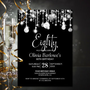 Stylish Black White 80th Birthday Party Invitation