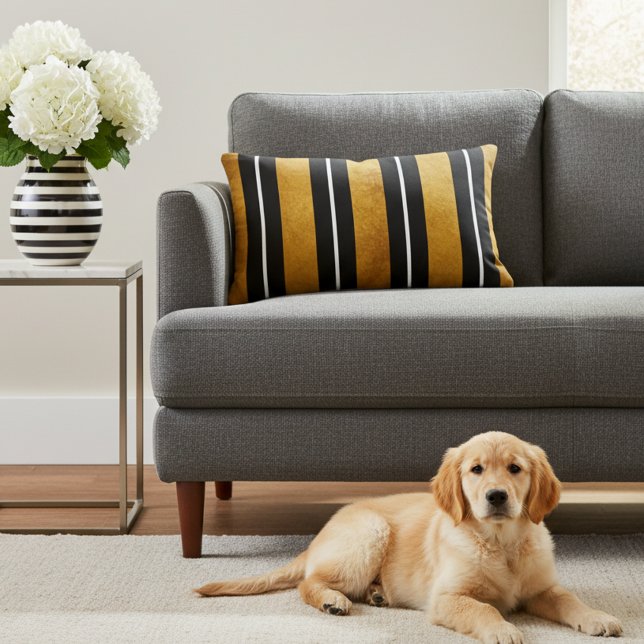 Stylish Black White and Gold Striped Accent Pillow (Gold black and white accent pillow!)