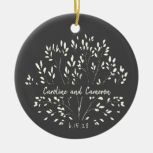 Stylish Black White Botanical Custom Wedding   Ceramic Ornament