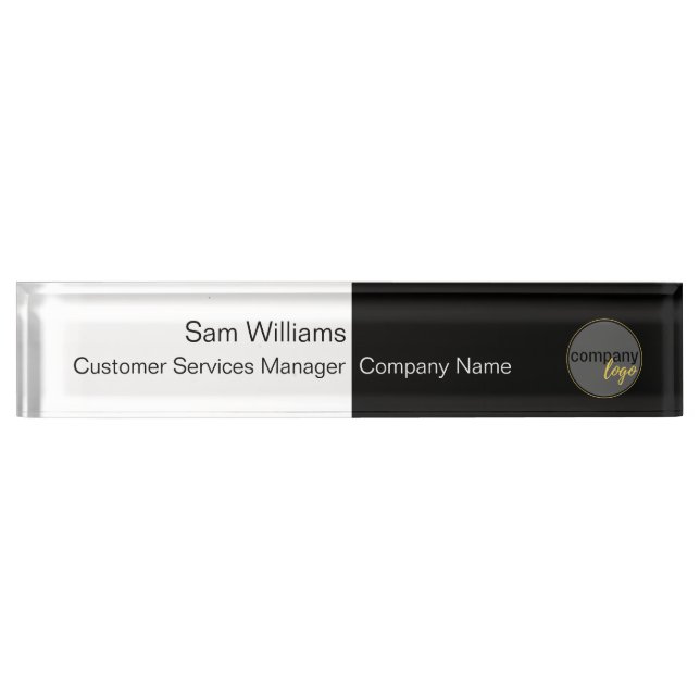 STYLISH BLACK WHITE BUSINESS LOGO NAME COMPANY  NAMEPLATE (Front)
