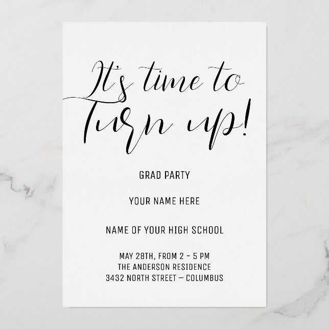 Stylish Black & White Calligraphy Grad Party (Front)