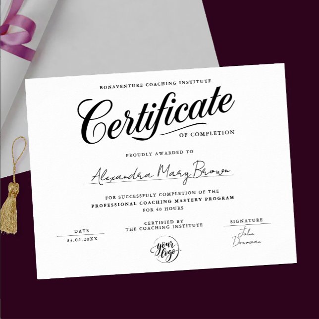 Stylish  Black White Certificate Completion  Logo Poster (Creator Uploaded)