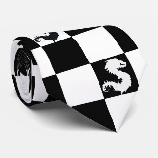 Stylish Black & White Checks Pattern & Dragon Tie
