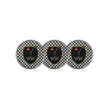 Stylish Black & White Checks Shield & Initials