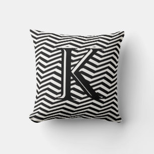 Stylish Black White Chevron Stripe Monogram Custom Cushion