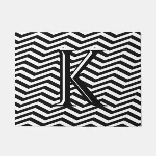 Stylish Black White Chevron Stripe Monogram Custom Doormat