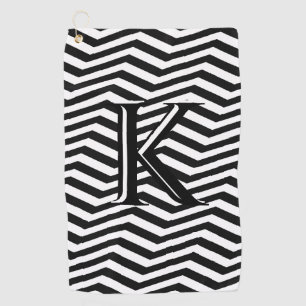 Stylish Black White Chevron Stripe Monogram Custom Golf Towel