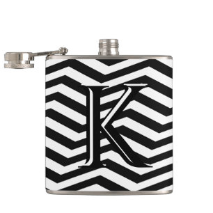 Stylish Black White Chevron Stripe Monogram Custom Hip Flask