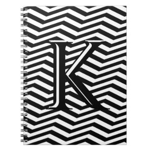 Stylish Black White Chevron Stripe Monogram Custom Notebook